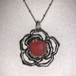 Rare Red Sea glass and silver pendant